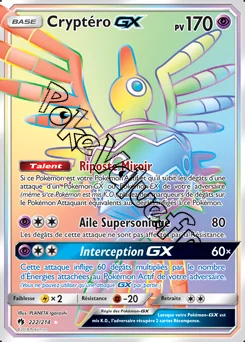 Carte Pokémon Cryptéro GX n°222 de la série Tonnerre Perdu
