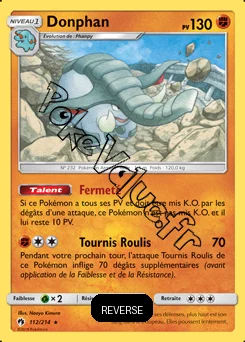 Carte Pokémon Donphan  Reverse n°112 de la série Tonnerre Perdu
