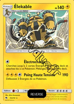 Carte Pokémon Élekable Reverse n°72 de la série Tonnerre Perdu