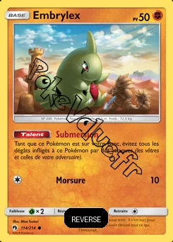 Carte Pokémon Embrylex Reverse n°114 de la série Tonnerre Perdu