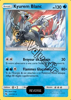 Carte Pokémon Kyurem Blanc Reverse n°63 de la série Tonnerre Perdu