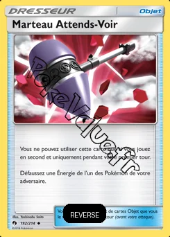 Carte Pokémon Marteau Attends Voir Reverse n°192 de la série Tonnerre Perdu