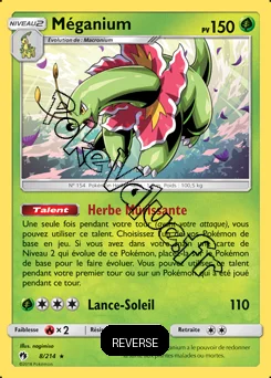 Carte Pokémon Méganium Reverse n°8 de la série Tonnerre Perdu