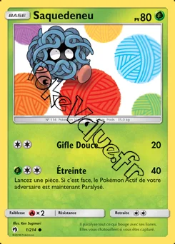 Carte Pokémon Saquedeneu  n°1 de la série Tonnerre Perdu