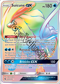 Carte Pokémon Suicune GX  n°220 de la série Tonnerre Perdu