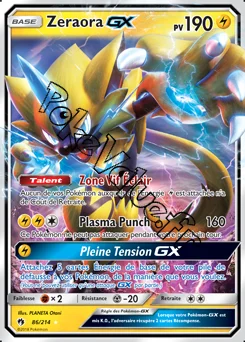 Carte Pokémon Zeraora GX  n°86 de la série Tonnerre Perdu