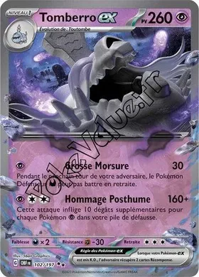 Carte Pokémon Tomberro ex  n°102 de la série Flammes Obsidiennes