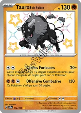 Carte Pokémon Tauros de Paldea  n°172 de la série Destinées de Paldea