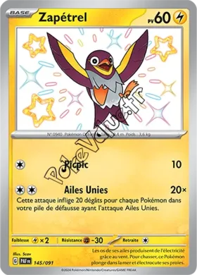 Carte Pokémon Zapétrel  n°145 de la série Destinées de Paldea