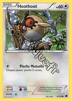 Carte Pokémon Hoothoot  n°91 de la série Glaciation Plasma