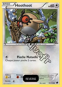 Carte Pokémon Hoothoot  Reverse n°91 de la série Glaciation Plasma
