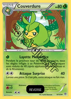 Carte Pokémon Couverdure Reverse n°9 de la série Tempête Plasma