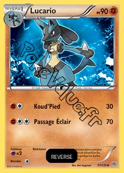 Carte Pokémon Lucario  Reverse n°77 de la série Tempête Plasma