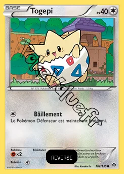 Carte Pokémon Togepi  Reverse n°102 de la série Tempête Plasma