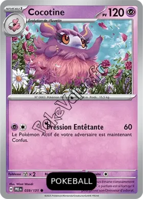 Carte Pokémon Cocotine  Pokeball n°039 de la série Évolutions Prismatiques