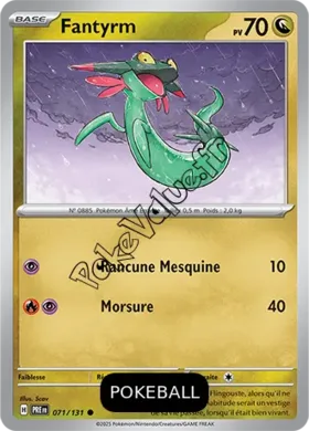 Carte Pokémon Fantyrm  Pokeball n°071 de la série Évolutions Prismatiques