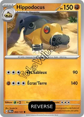 Carte Pokémon Hippodocus  Reverse n°053 de la série Évolutions Prismatiques