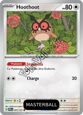 Carte Pokémon Hoothoot  Masterball n°077 de la série Évolutions Prismatiques