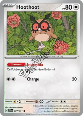 Carte Pokémon Hoothoot  n°077 de la série Évolutions Prismatiques