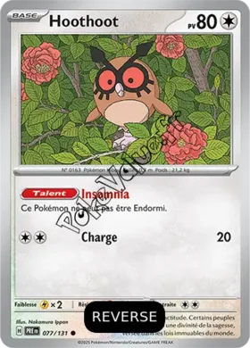 Carte Pokémon Hoothoot  Reverse n°077 de la série Évolutions Prismatiques