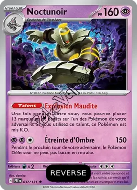 Carte Pokémon Noctunoir  Reverse n°037 de la série Évolutions Prismatiques