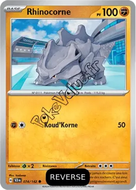 Carte Pokémon Rhinocorne  Reverse n°074 de la série Couronne Stellaire