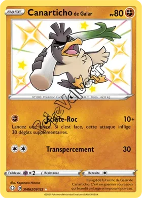 Carte Pokémon Canarticho de Galar n°SV63 de la série Déstinées Radieuses