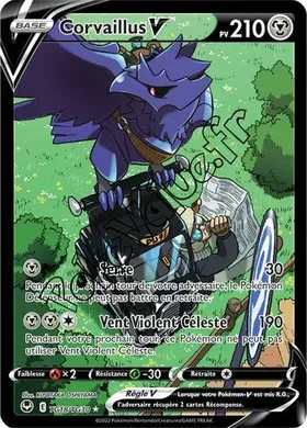 Carte Pokémon Corvaillus V  n°TG18 de la série Tempête Argentée