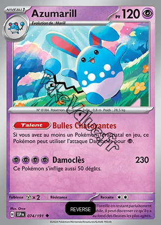 Carte Pokémon Azumarill  Reverse n°074 de la série Étincelles Déferlantes