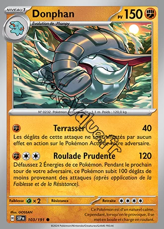 Carte Pokémon Donphan  n°103 de la série Étincelles Déferlantes