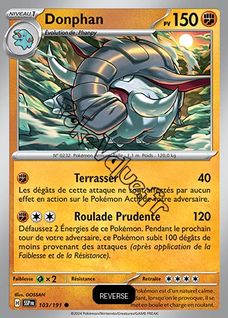 Carte Pokémon Donphan  Reverse n°103 de la série Étincelles Déferlantes