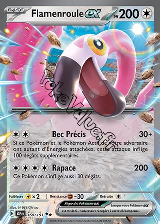 Carte Pokémon Flamenroule ex  n°160 de la série Étincelles Déferlantes