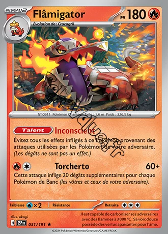 Carte Pokémon Flâmigator n°031 de la série Étincelles Déferlantes