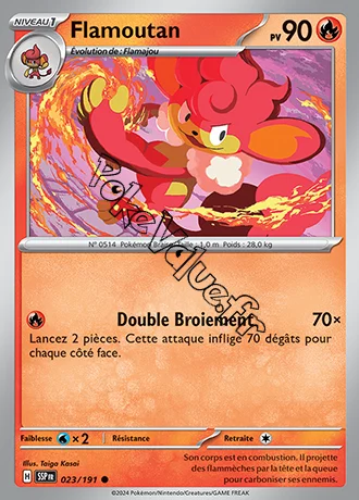 Carte Pokémon Flamoutan  n°023 de la série Étincelles Déferlantes