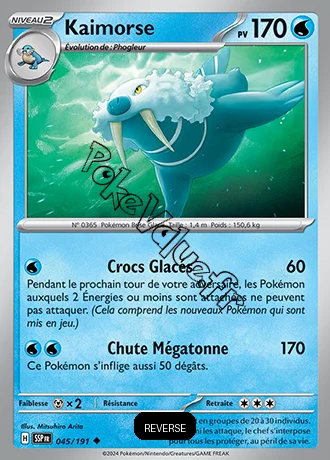 Carte Pokémon Kaimorse  Reverse n°045 de la série Étincelles Déferlantes