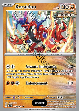 Carte Pokémon Koraidon  Reverse n°116 de la série Étincelles Déferlantes