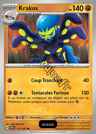 Carte Pokémon Krakos  Reverse n°113 de la série Étincelles Déferlantes