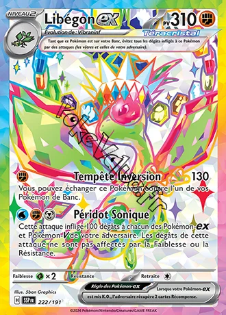 Carte Pokémon Libégon ex n°222 de la série Étincelles Déferlantes