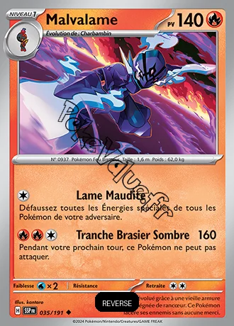 Carte Pokémon Malvalame  Reverse n°035 de la série Étincelles Déferlantes