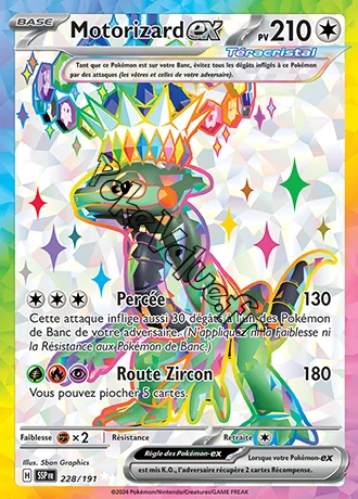 Carte Pokémon Motorizard ex  n°228 de la série Étincelles Déferlantes