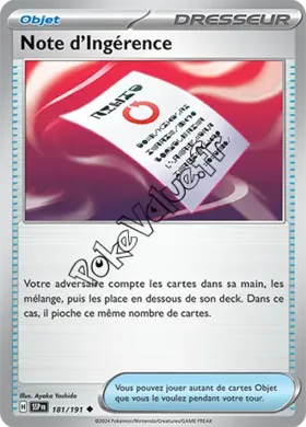 Carte Pokémon Note d’Ingérence n°181 de la série Étincelles Déferlantes