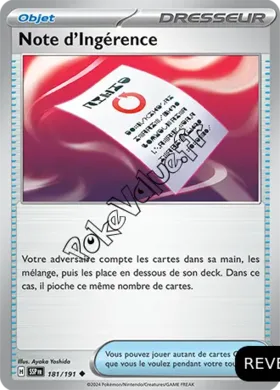 Carte Pokémon Note d’Ingérence Reverse n°181 de la série Étincelles Déferlantes