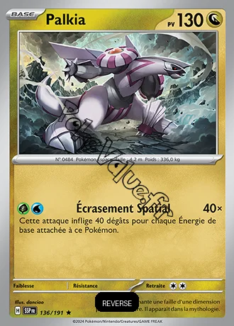 Carte Pokémon Palkia  Reverse n°136 de la série Étincelles Déferlantes