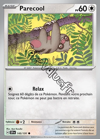 Carte Pokémon Parecool  n°145 de la série Étincelles Déferlantes