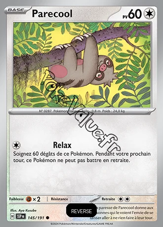 Carte Pokémon Parecool  Reverse n°145 de la série Étincelles Déferlantes