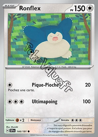 Carte Pokémon Ronflex  n°144 de la série Étincelles Déferlantes