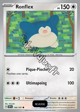 Carte Pokémon Ronflex  Reverse n°144 de la série Étincelles Déferlantes