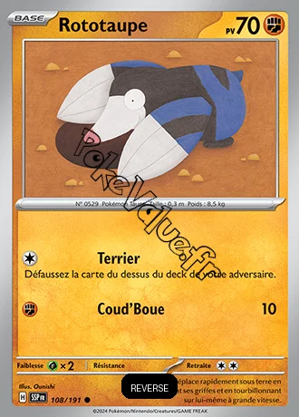 Carte Pokémon Rototaupe  Reverse n°108 de la série Étincelles Déferlantes