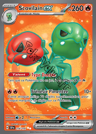 Carte Pokémon Scovilain ex  n°216 de la série Étincelles Déferlantes
