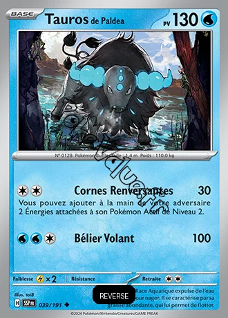 Carte Pokémon Tauros de Paldea  Reverse n°039 de la série Étincelles Déferlantes